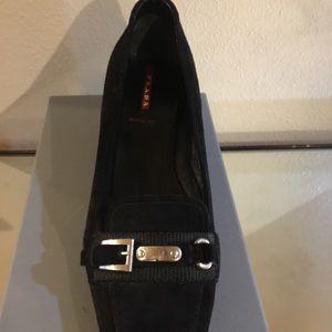 Prada black suede kitten heel